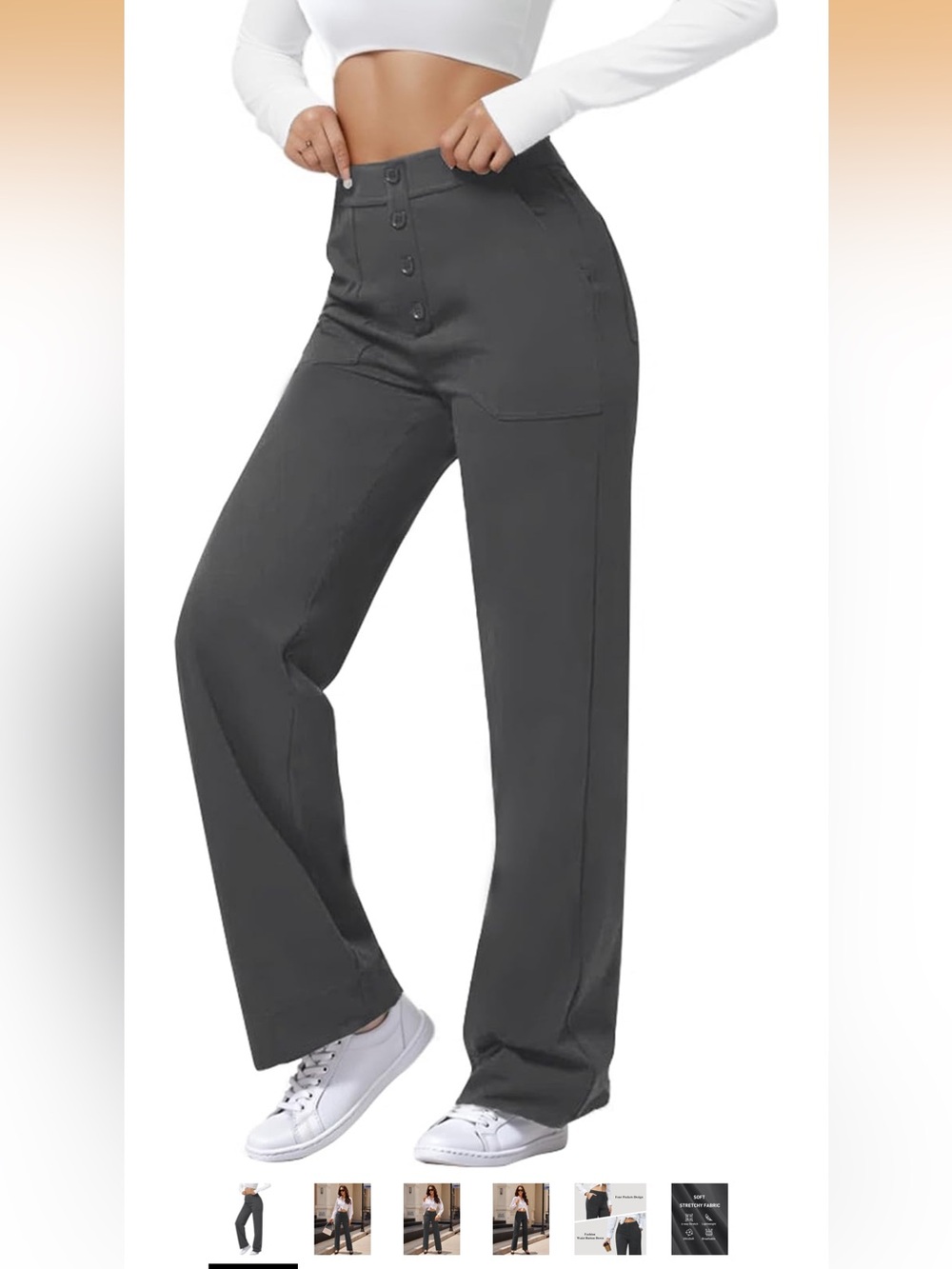 Semaro Gray High Waisted Button Work Pants Size S